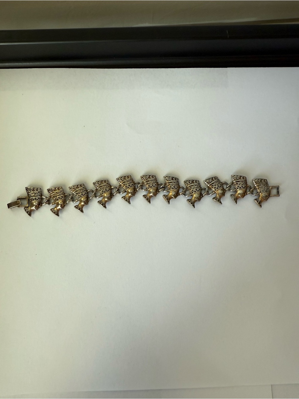 Vintage Egyptian Queen Nefertiti Link Bracelet - Two-Tone Metal